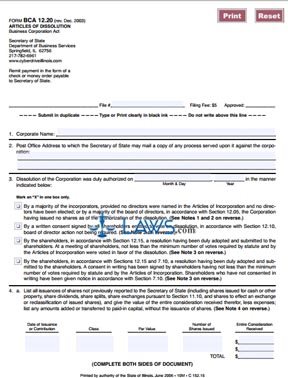 Form BCA-12.20 Articles of Dissolution 