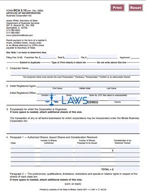 Form BCA-2.10 Articles of Incorporation 
