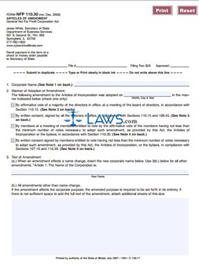 Form NFP-110.30 Articles of Amendment 
