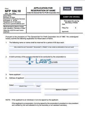 Form NFP-104.10 Reservation or Transfer of Name 
