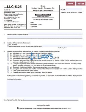 Form LLC 5.25 Articles of Amendment 