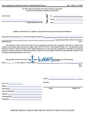 Form CCP0209 Order Appointing Guardian Ad Litem for Alleged Disabled Person