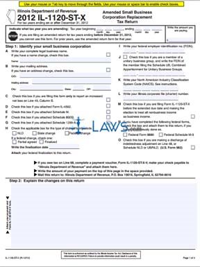 Form IL-1120-ST-X Amended Small Business Corporation Replacement Tax Return 