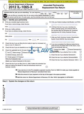 Form IL-1065-X Amended Partnership Replacement Tax Return 