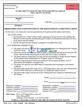 Form 121 Conflict Parenting Group Order (Will County) 