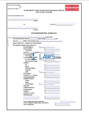 Form 8A 1,2,3 Income/Expense Affidavit (Will County)