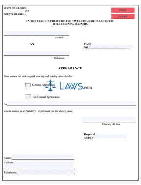 Form 17B Simplified Appearance (Will County) 