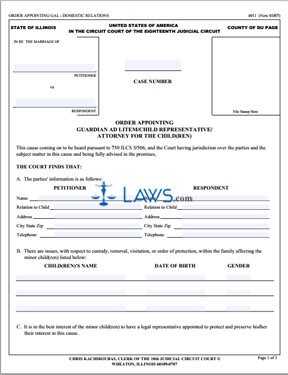 Form 4011 Order Appointing - GAL - Child Rep. - Atty for Child (DuPage County) 