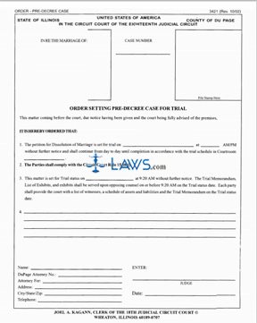 Form 3421 Order Pre-Decree Case (non-fillable form) (DuPage County) 