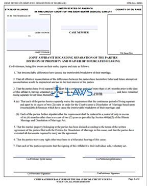 Form 3258 Joint Affidavit Simplified Dissolution of Marriage (DuPage County) 