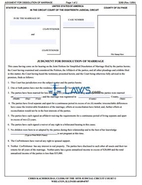 Form 3260 Judgment for Dissolution of Marriage (DuPage County) 