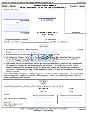 Form 3259 Marital Settlement Joint Simplified Dissolution of Marriage (DuPage County) 
