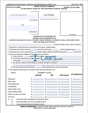 Form 3226-1 Affidavit for Maintenance, Custody, Etc. (DuPage County) 