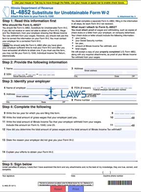 Form IL-4852 Substitute for Unobtainable Form W-2