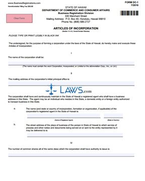 Form HI Articles of Incorporation