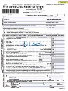 Form N30 Corporation Income Tax Return 