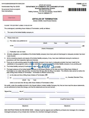 Form LLC-11 Articles of Termination 
