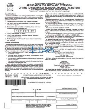 Form N-101A Application for Automatic Extension of Time to File Individual Income Tax Return 