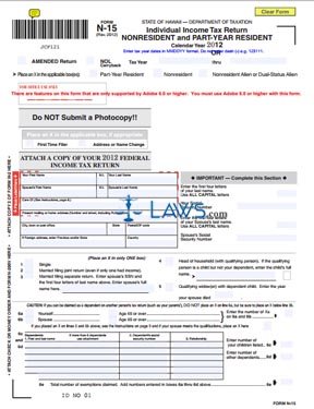Form N-15 Individual Income Tax Return Non Resident