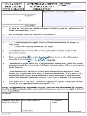 Form 1F-P-742 Supplemental Affidavit Re: Direct Payment Child Support (Form Only) 