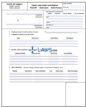Form 1F-P-063 Asset and Debt Statement (Form Only) 