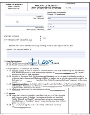 Form 1F-P-333 Affidavit of Plaintiff (for Uncontested Divorce) 