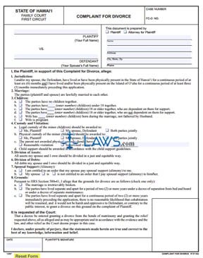 Form 1F-P-163 Complaint for Divorce