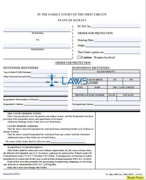 Form 1F-P-749 Order for Protection (Petitioner)