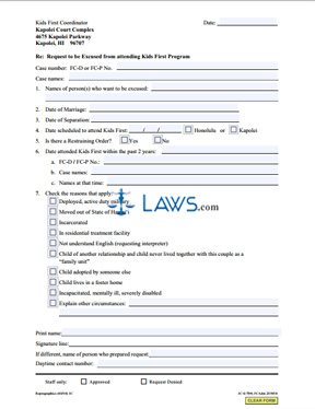 Form 1C-E-709 Request to be Excused from Attending Kids First Program
