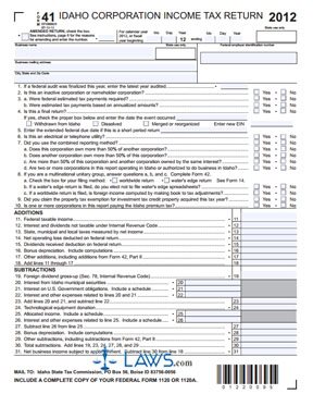 Form 41 Idaho Corporation Income Tax Return