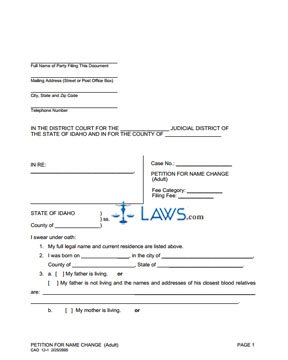Form CAO 12-1 Petition to Change Name (Adult)