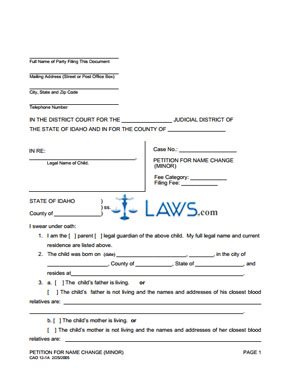 Form ID CAO 12-1A Petition to Change Minor's Name
