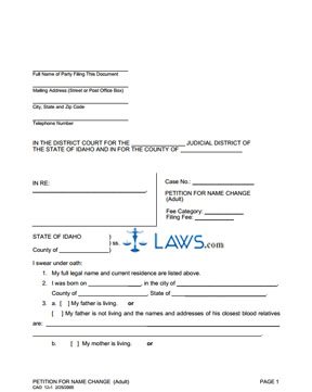 Form ID CAO 12-1 Petition to Change Name