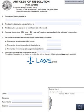 Form 205 Articles of Dissolution (Nonprofit Corp) 