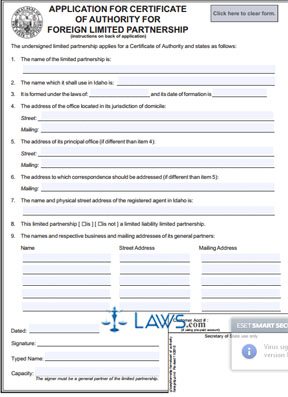 Form 231 Application for Certificate of Authority for Foreign Limited Partnership  
