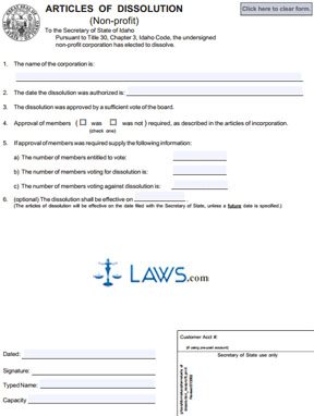 Form 205 Articles of Dissolution (Nonprofit Corporation) 