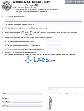Form 201 Articles of Incorporation (Nonprofit Corporation) 