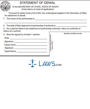 Form 249 Statement of Denial (Partnership) 