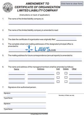 Form 254 Amendment to Certificate of Organization of Limited Liability Company  