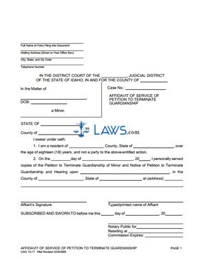 Form 14-17 Affidavit of Service of Petition to Terminate Guardianship