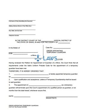 Form 14-8 Order Appointing Temporary Guardianship