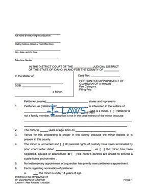 form 14 1 petition for appointment of guardian of a minor idaho forms