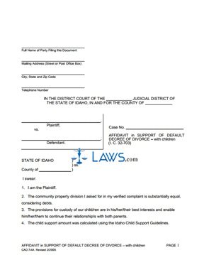 Form CAO 7-4A Affidavit for Default Decree (Children) 