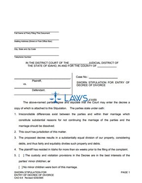 Form CAO 6-8 Stipulation for Decree 