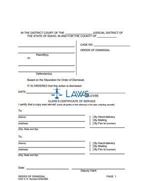 Form CAO 4-15 Order for Dismissal 