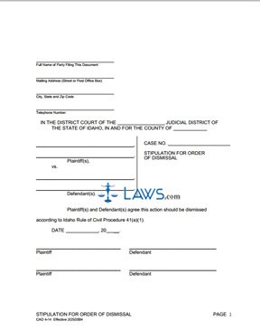 Form CAO 4-14 Stipulation for Dismissal 