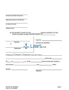 Form CAO CV 4-14 Notice of Hearing - Continuance 