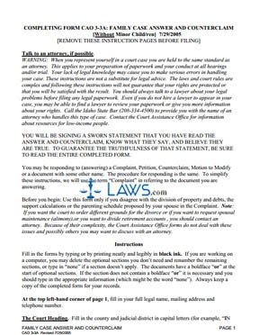 Form CAO 3-3A Family Case Answer and Counterclaim No Children 