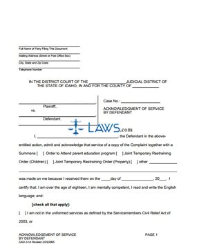 Form CAO 2-1A Acknowledgment of Service by Defendant and Consent 
