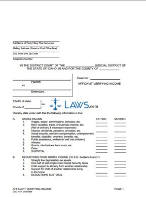 Form CAO 1-11 Affidavit Verifying Income - Child Support 